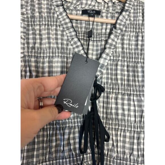 NWT Rails Martine Front Tie Peplum Vneck Sleeveless Blouse Ivory Jet Size: Small - Picture 5 of 8